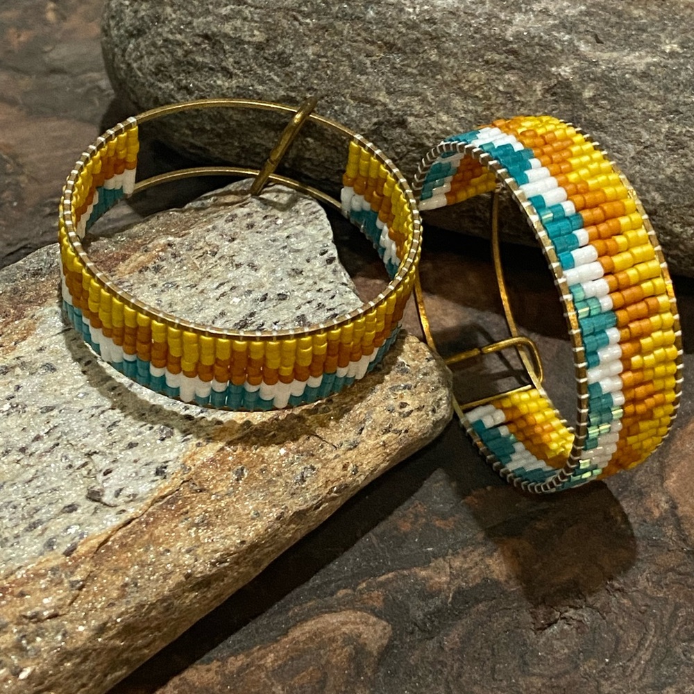 Handmade seed bead hoop earrings